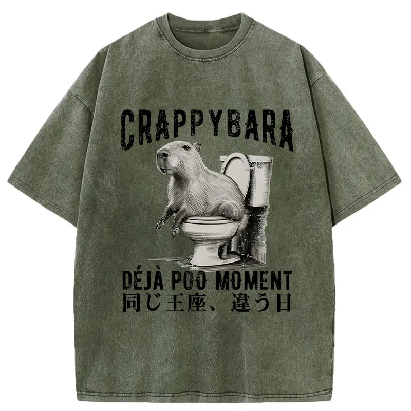Tokyo-Tiger Funny Capybara Poo Moment Washed T-Shirt