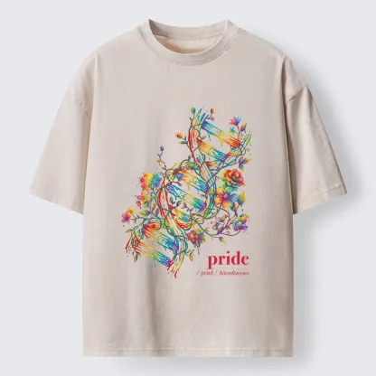 Tokyo-Tiger Floral Rainbow DNA Full Of Pride Spirit Washed T-Shirt