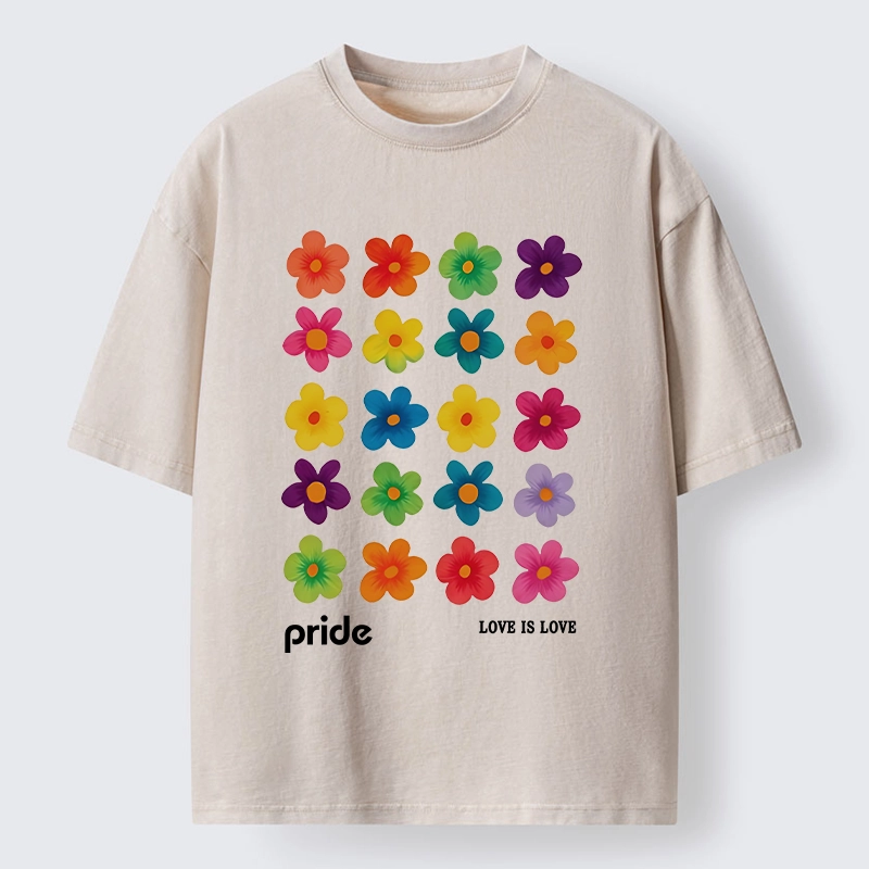 Tokyo-Tiger Colorful Flower Grid For Pride Month Washed T-Shirt