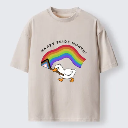 Tokyo-Tiger Funny Meme Duck Waves Pride Flag High Washed T-Shirt