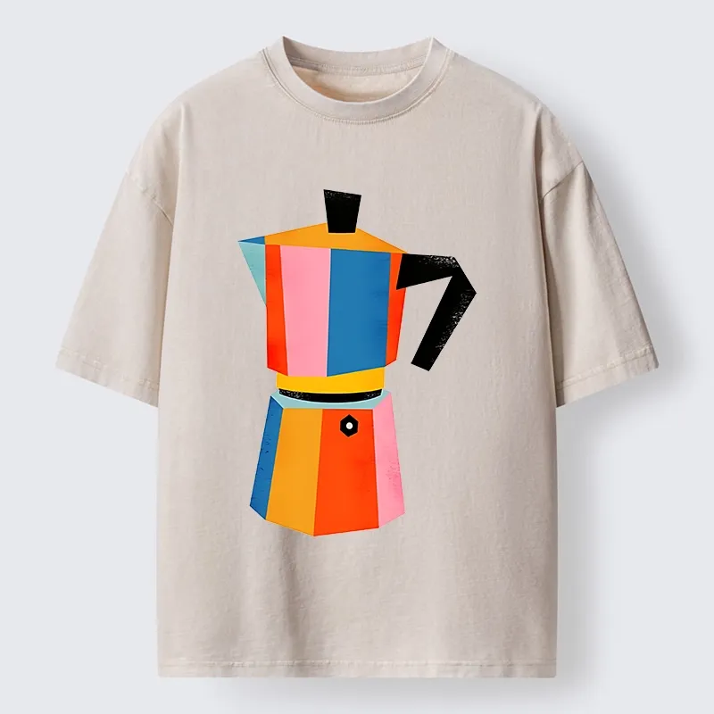 Tokyo-Tiger Bright Hues Make Classic Coffee Pot Washed T-Shirt