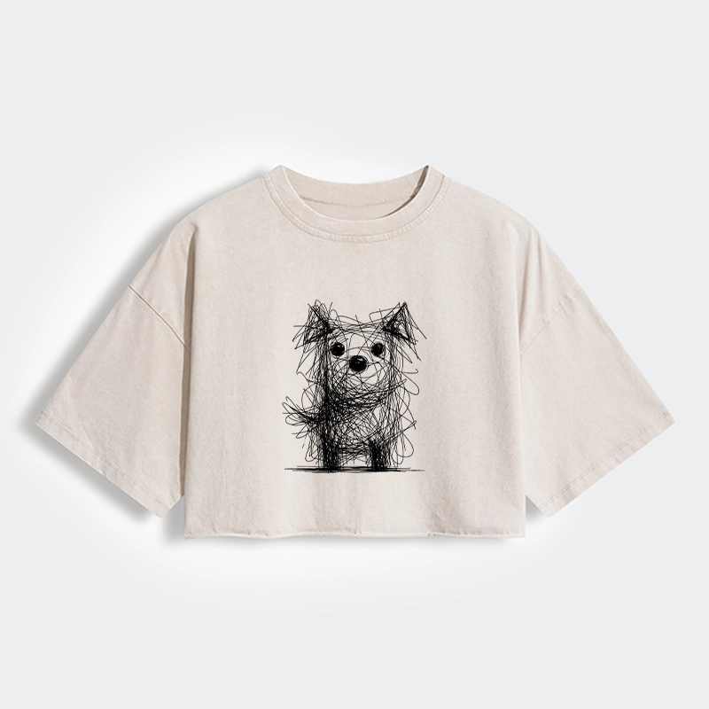 Tokyo-Tiger Scruffy Dog Chaos Art Women's Washed Crop T-Shirt