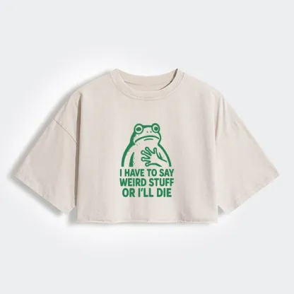Tokyo-Tiger Weird Frog Funny Meme Women's Washed Crop T-Shirt