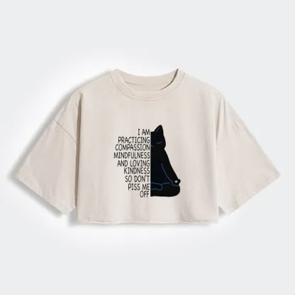 Tokyo-Tiger Calm Black Cat With Anger Issues Women's Washed Crop T-Shirt