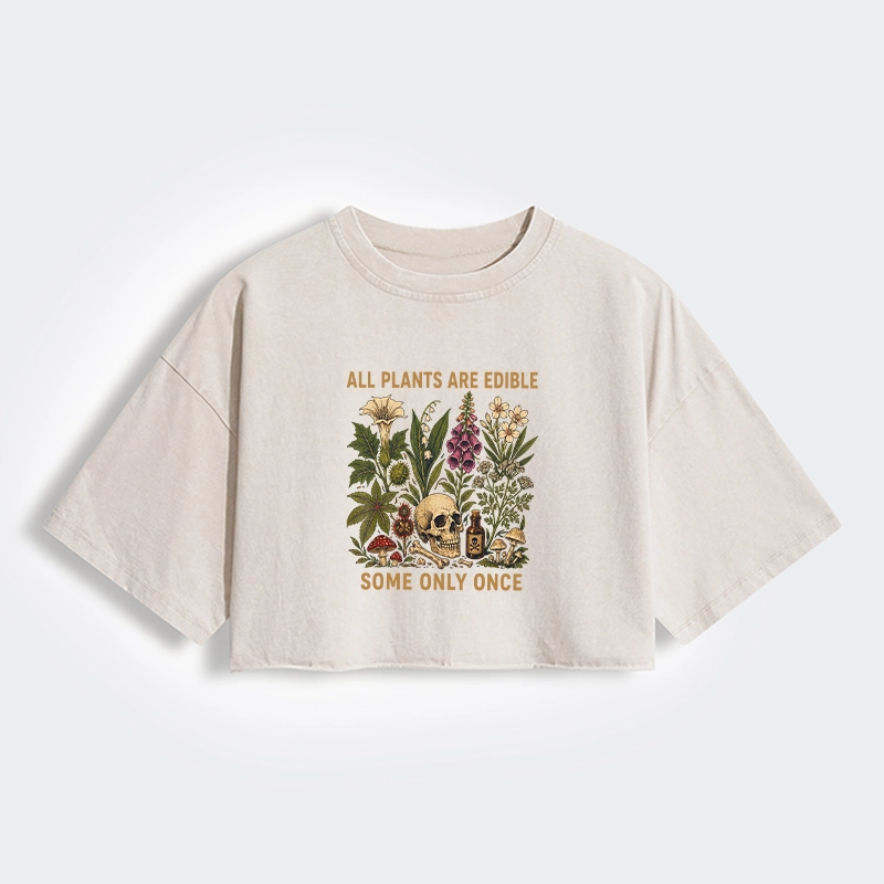 Tokyo-Tiger Edible Plants Some Only Once Joke Women's Washed Crop T-Shirt
