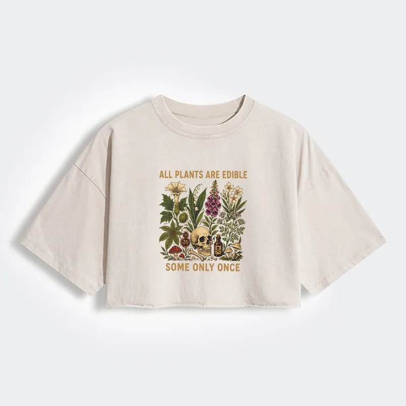 Tokyo-Tiger Edible Plants Some Only Once Joke Women's Washed Crop T-Shirt