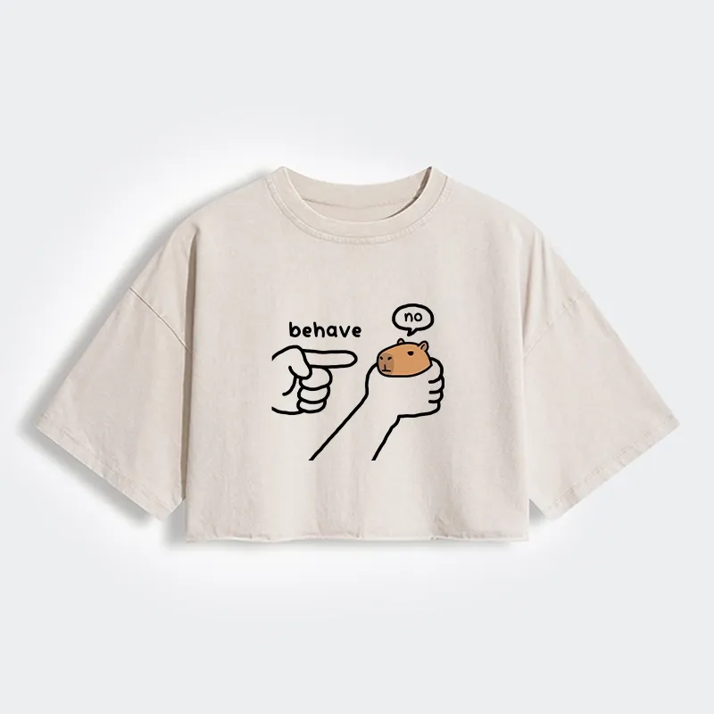 Tokyo-Tiger Dishonest Capybara Women's Washed Crop T-Shirt Sale