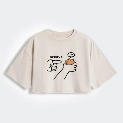 Tokyo-Tiger Dishonest Capybara Women's Washed Crop T-Shirt