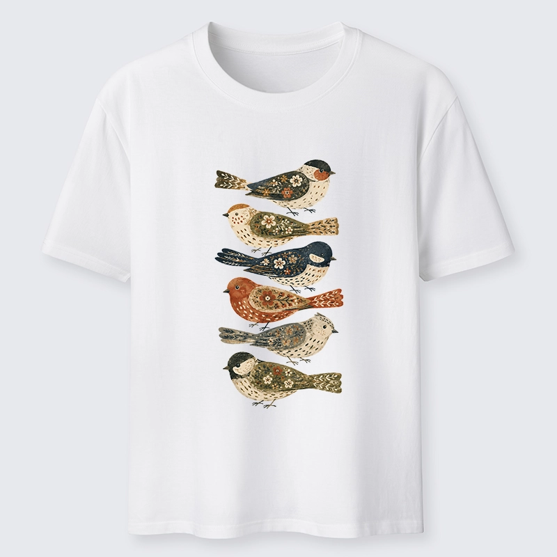Tokyo-Tiger Colorful Folk Birds In Earthy Tones Classic T-Shirt