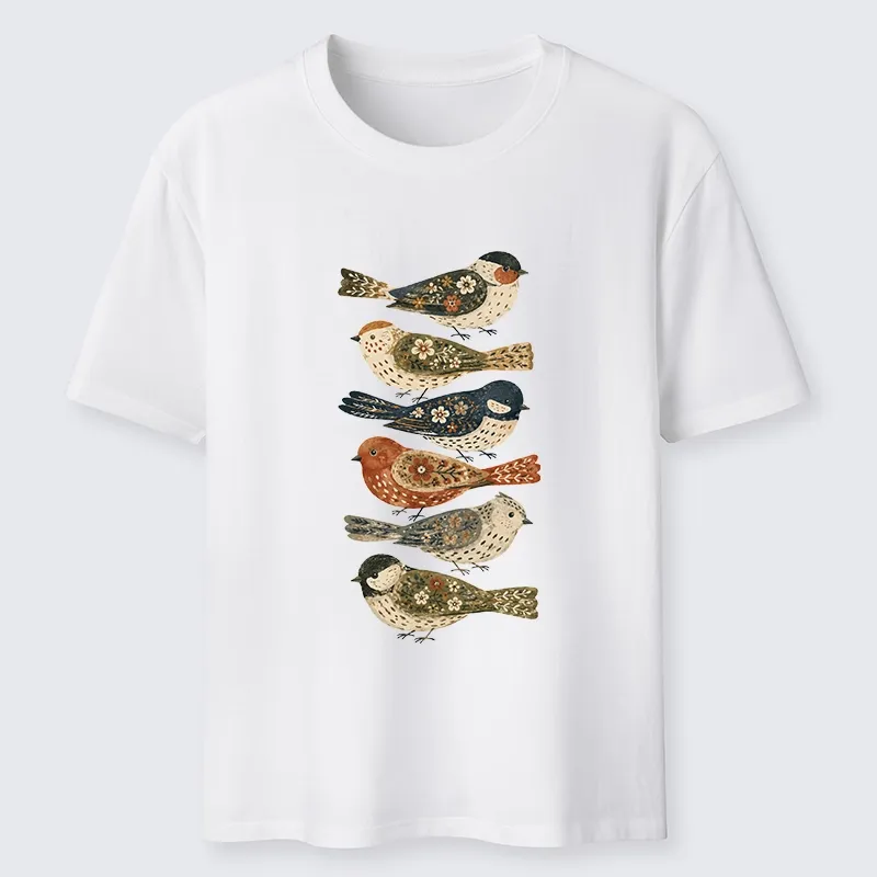 Tokyo-Tiger Colorful Folk Birds In Earthy Tones Classic T-Shirt