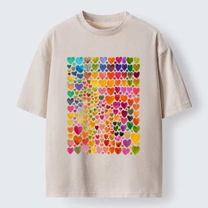 Tokyo-Tiger Rainbow Hearts Fill Full Art Grid Washed T-Shirt