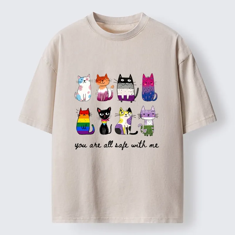 Tokyo-Tiger Cute Cats Guard Every Unique Soul Washed T-Shirt