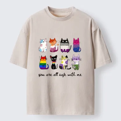 Tokyo-Tiger Cute Cats Guard Every Unique Soul Washed T-Shirt