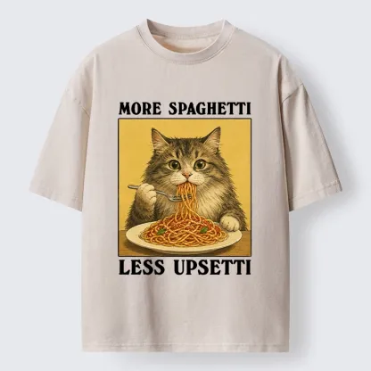 Tokyo-Tiger Cat Loves Eating Pasta Washed T-Shirt