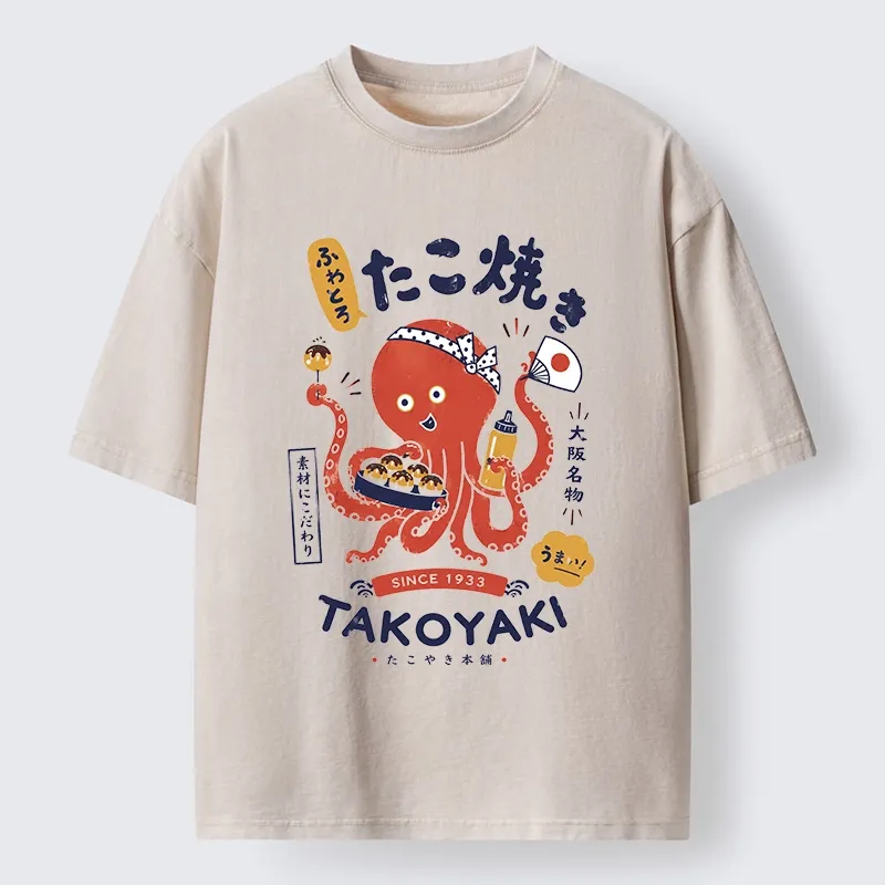 Tokyo-Tiger Cute Octopus Makes Fresh Takoyaki Washed T-Shirt