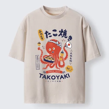 Tokyo-Tiger Cute Octopus Makes Fresh Takoyaki Washed T-Shirt