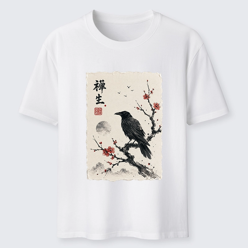 Tokyo-Tiger Zen Crow Resting On Red Plum Branch Classic T-Shirt