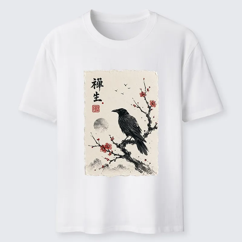 Tokyo-Tiger Zen Crow Resting On Red Plum Branch Classic T-Shirt