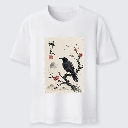 Tokyo-Tiger Zen Crow Resting On Red Plum Branch Classic T-Shirt