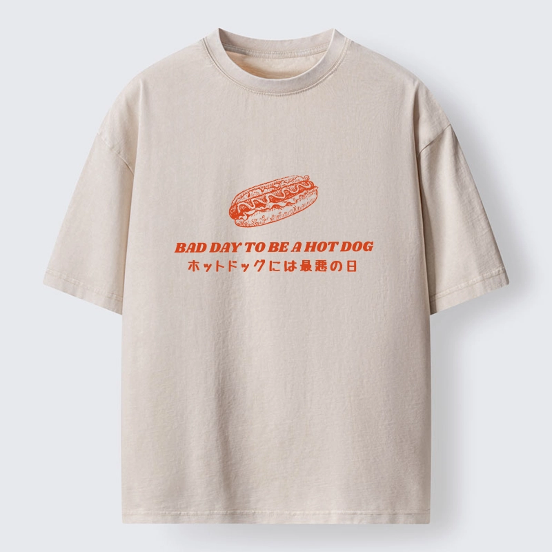 Tokyo-Tiger Vintage Hot Dog Humor Washed T-Shirt