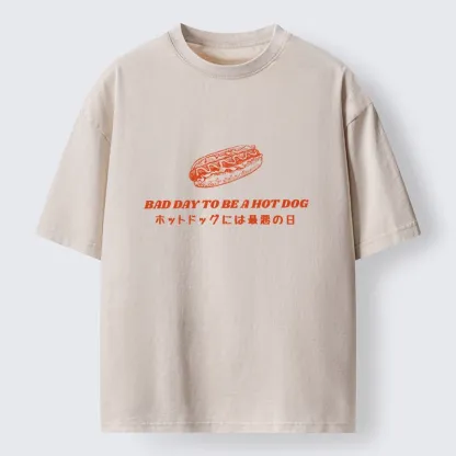 Tokyo-Tiger Vintage Hot Dog Humor Washed T-Shirt