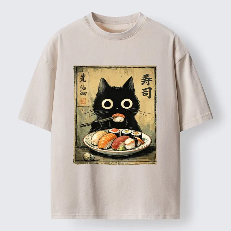 Tokyo-Tiger Vintage Japanese Sushi Cat Washed T-Shirt