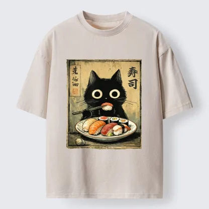 Tokyo-Tiger Vintage Japanese Sushi Cat Washed T-Shirt