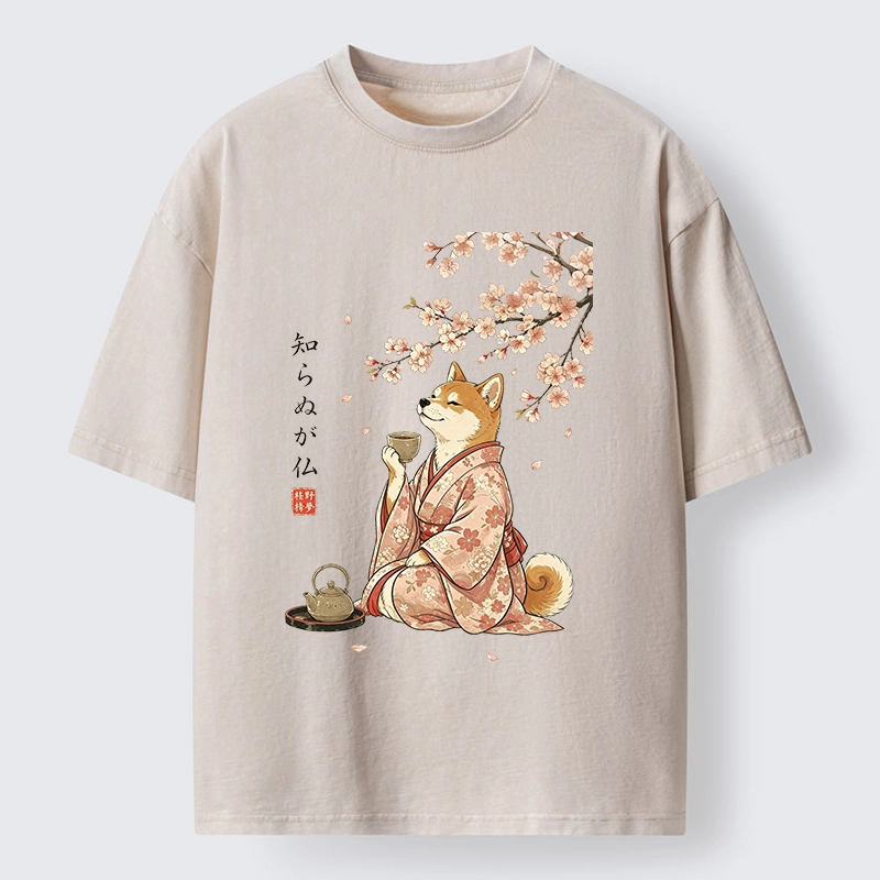 Tokyo-Tiger Japanese Kimono Shiba Tea Time Washed T-Shirt