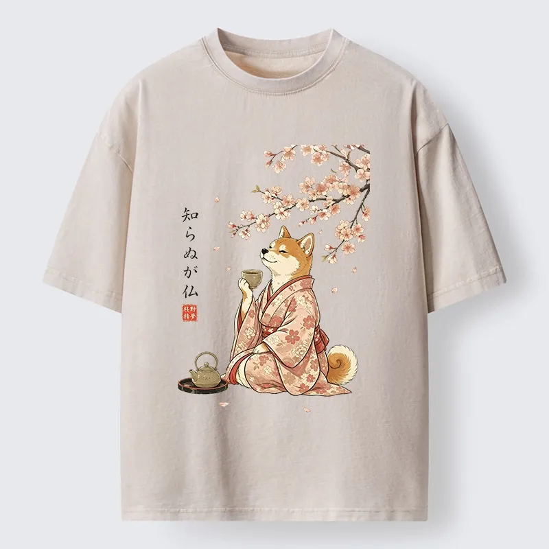 Tokyo-Tiger Japanese Kimono Shiba Tea Time Washed T-Shirt