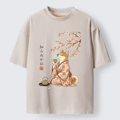 Tokyo-Tiger Japanese Kimono Shiba Tea Time Washed T-Shirt