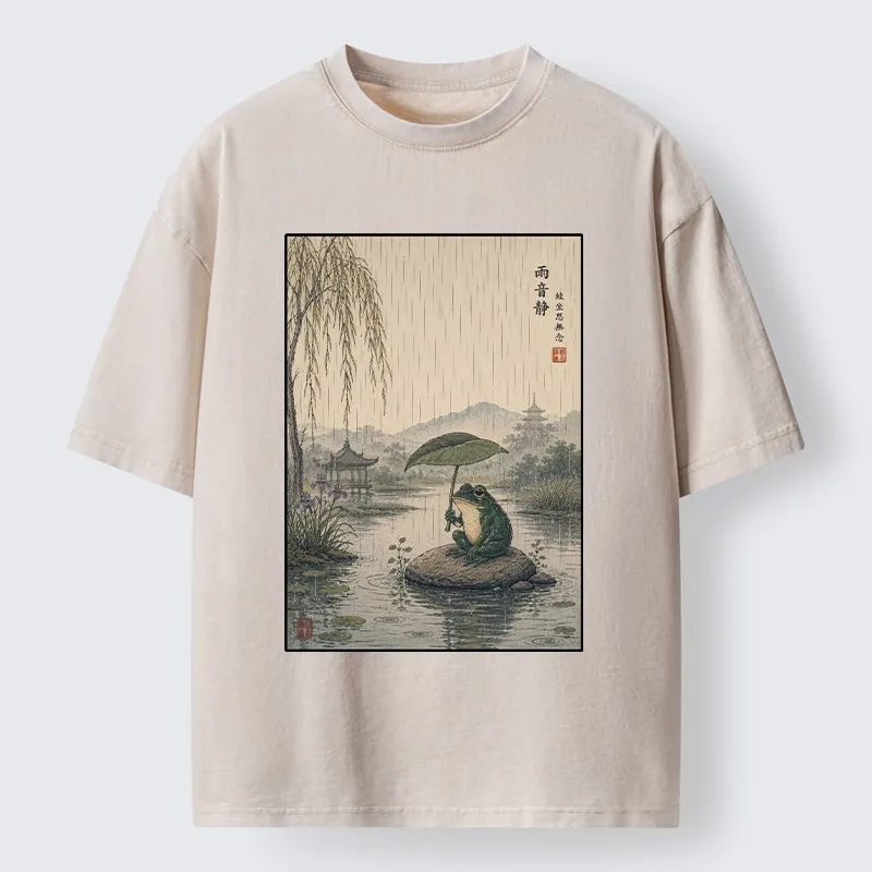 Tokyo-Tiger Frog Holding Lotus Leaf In The Rain Washed T-Shirt Sale
