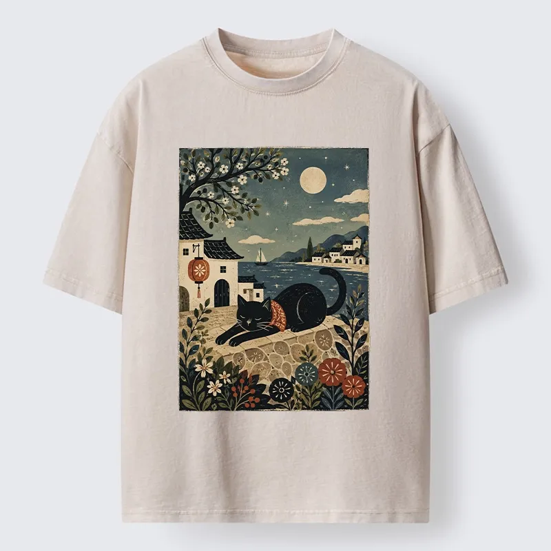 Tokyo-Tiger Sleepy Cat In A Coastal Town Washed T-Shirt Sale