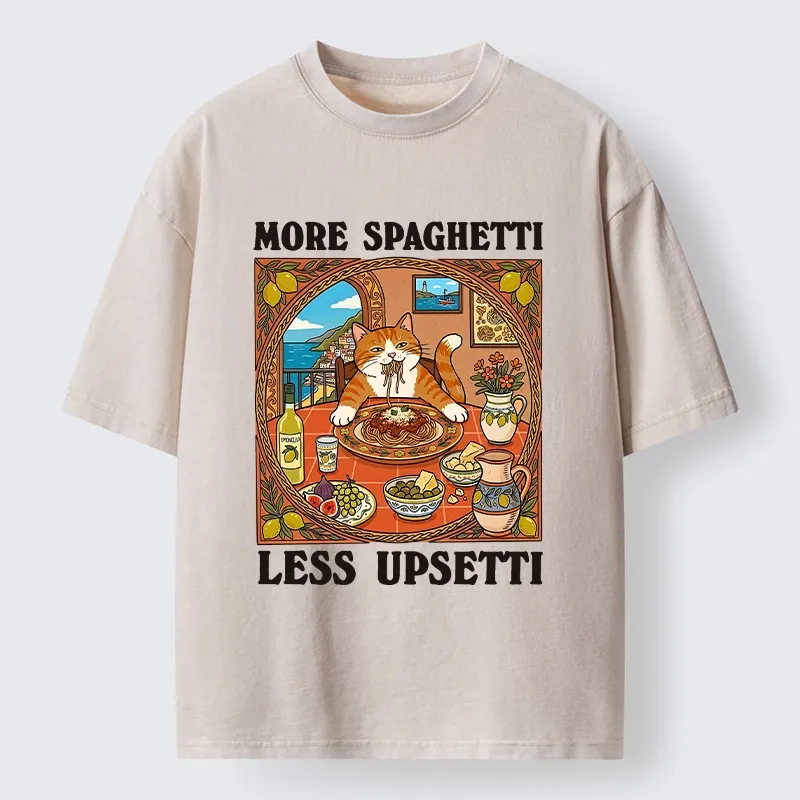 Tokyo-Tiger Cat Eating Spaghetti With Joy Washed T-Shirt Sale