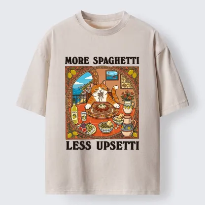Tokyo-Tiger Cat Eating Spaghetti With Joy Washed T-Shirt