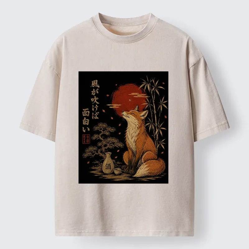 Tokyo-Tiger Zen Fox Enjoying The Night Air Washed T-Shirt Sale