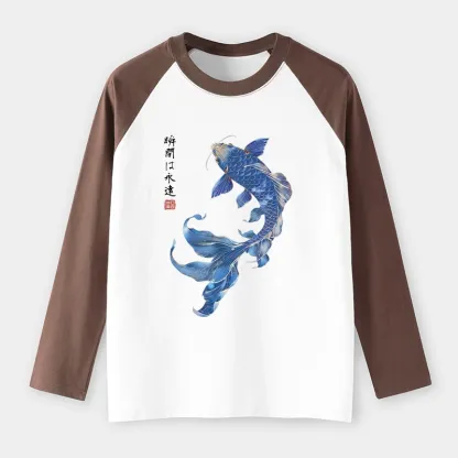 Tokyo-Tiger Lucky Blue Koi Fish Art Raglan Long Sleeve T-shirt