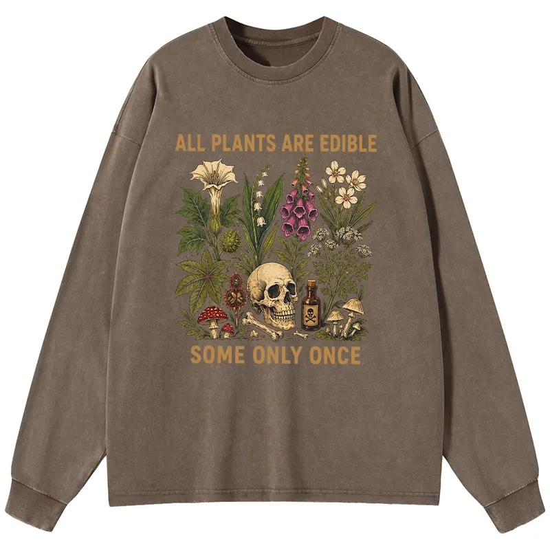 Tokyo-Tiger Edible Plants Some Only Once Joke Washed Long Sleeve T-Shirt