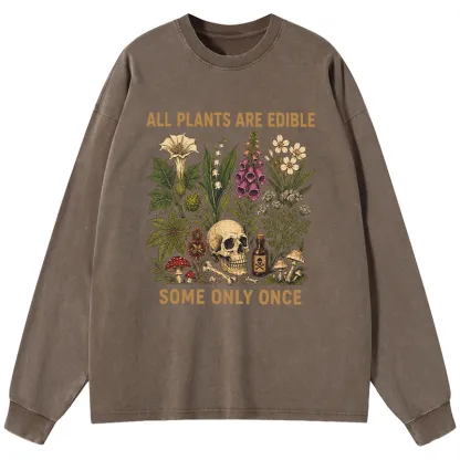 Tokyo-Tiger Edible Plants Some Only Once Joke Washed Long Sleeve T-Shirt