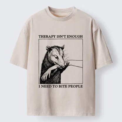 Tokyo-Tiger Funny Opossum Biting People Washed T-Shirt