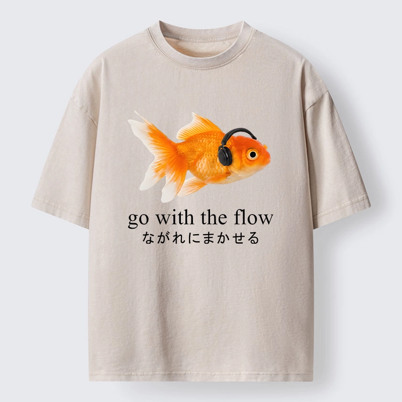 Tokyo-Tiger Goldfish Listening To Music Washed T-Shirt