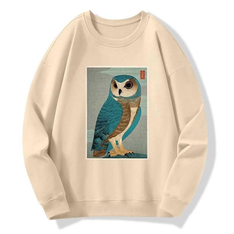 Tokyo-Tiger Vintage Owl Woodblock Art Classic Sweatshirt