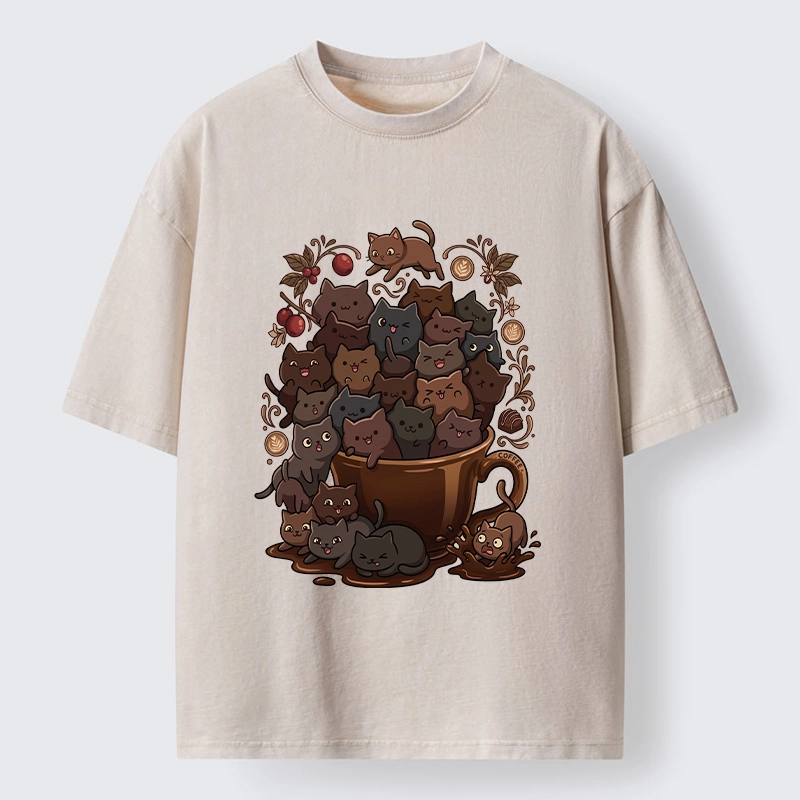 Tokyo-Tiger Many Cute Cats Swim In Coffee Washed T-Shirt