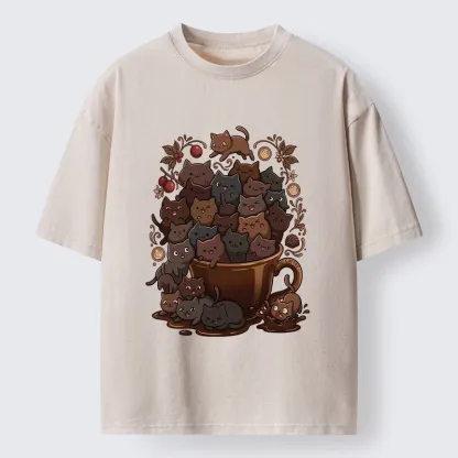 Tokyo-Tiger Many Cute Cats Swim In Coffee Washed T-Shirt