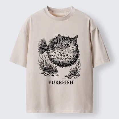 Tokyo-Tiger Spiky Puffer With Cute Cat Head Washed T-Shirt