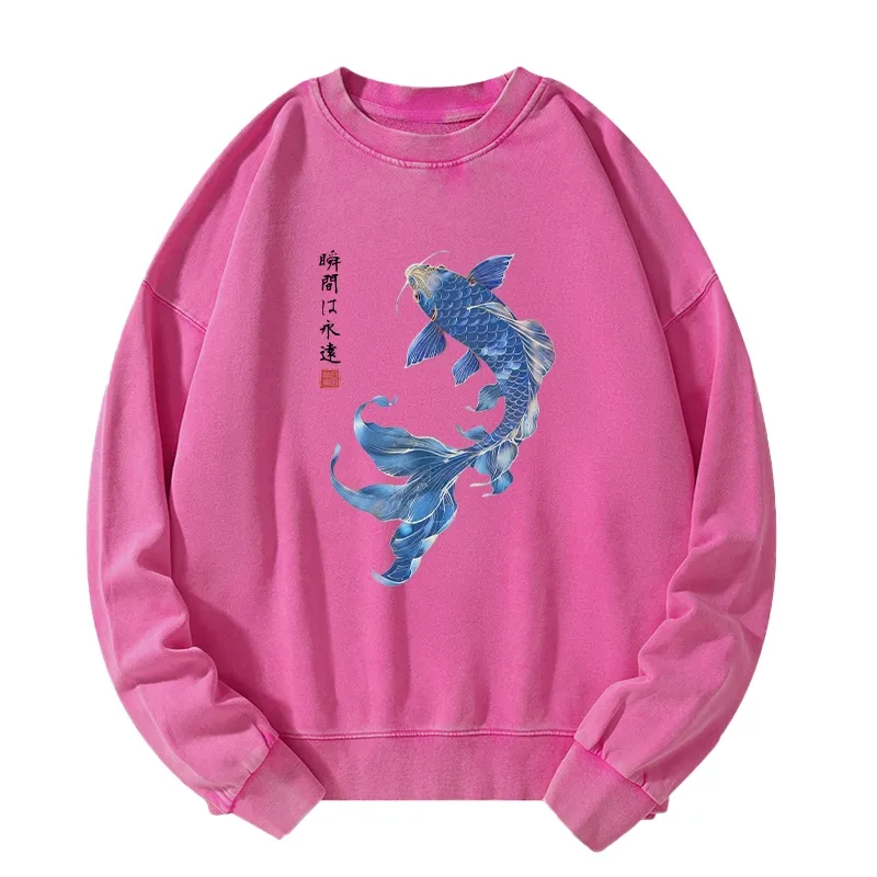 Tokyo-Tiger Lucky Blue Koi Fish Art Washed Sweatshirt