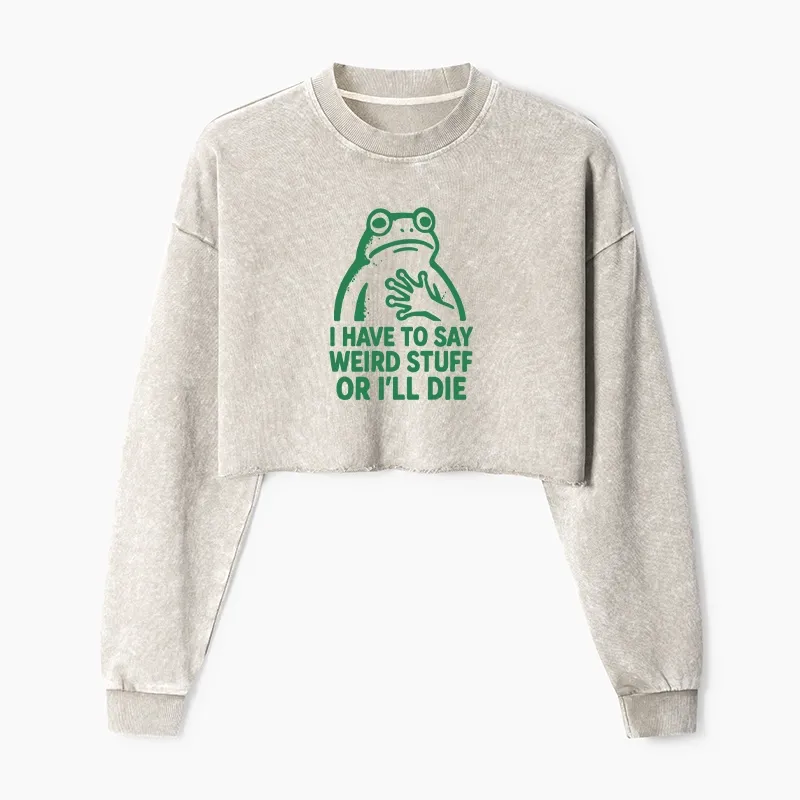Tokyo-Tiger Weird Frog Funny Meme Washed Crop Sweatshirt