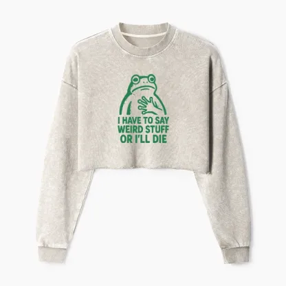 Tokyo-Tiger Weird Frog Funny Meme Washed Crop Sweatshirt