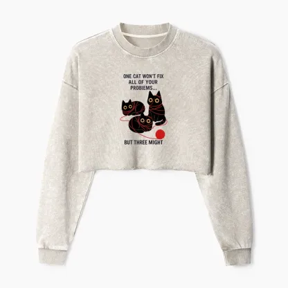 Tokyo-Tiger Three Cats Fix All Problems Washed Crop Sweatshirt