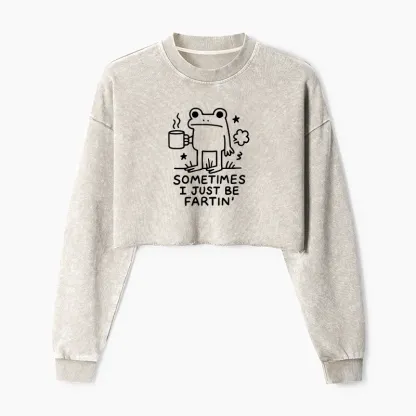 Tokyo-Tiger Sometimes A Frog Just Needs To Fart Washed Crop Sweatshirt