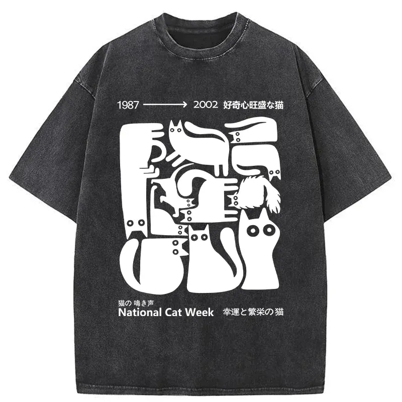 Tokyo-Tiger Curious Funny Cat Washed T-Shirt